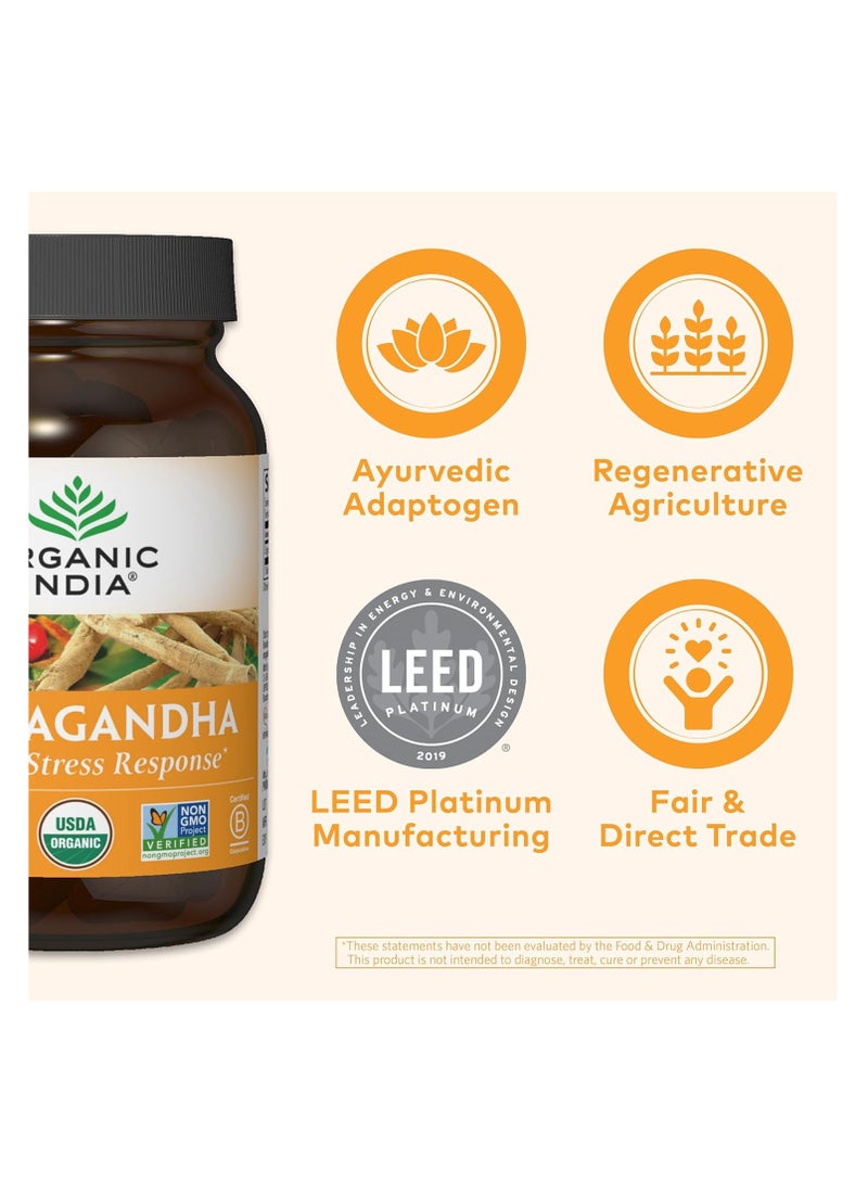 Organic India Ashwagandha Healthy Stress Response Herbal Supplement 90 Vegetarian Caps