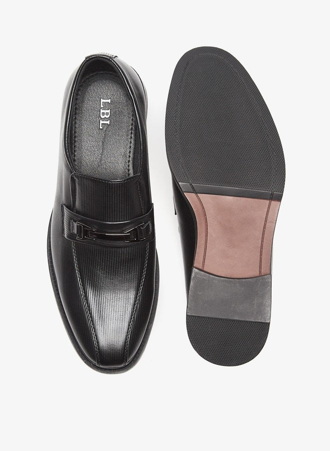 Men's Textured Slip-On Loafers with Metal Accent