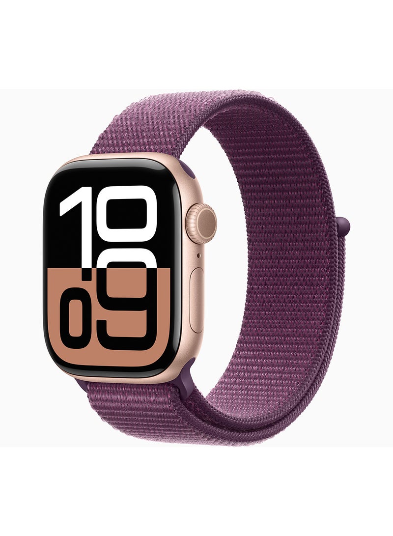 Watch Series 10 GPS + Cellular 42mm Rose Gold Aluminium Case With Plum Sport Loop