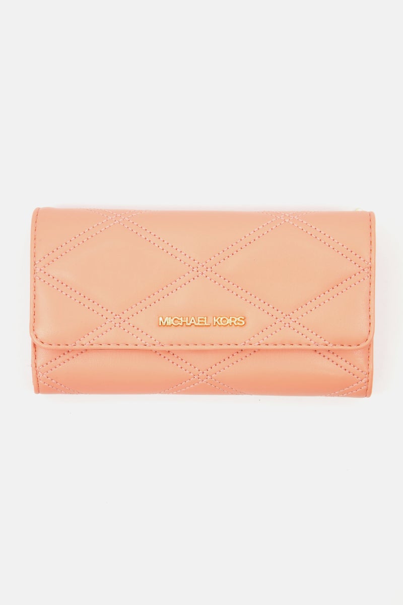 Women Hardware Logo Purse 11 H x 18 L x 2 W cm, Peach