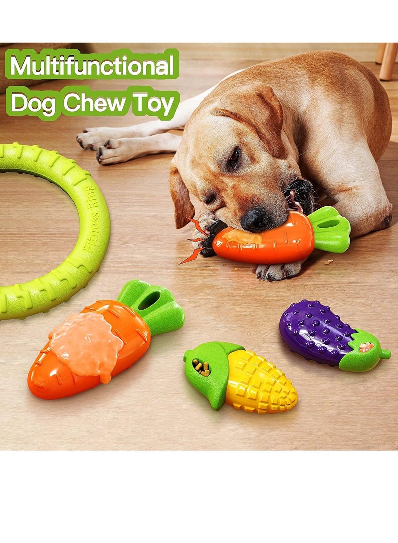 Dog Toys for Aggressive Chewers Large Medium Small Breed Dog Chew Toys for Aggressive Chewers Indestructible Tough Durable Dog Toys Pack with 3 Squeaky Toys and 1 Ring Toy Best Dog Gifts