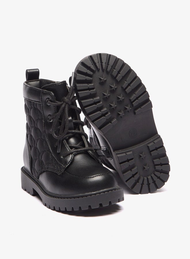 Girls Butterfly Quilted High Cut Boots with Lace-Up Closure