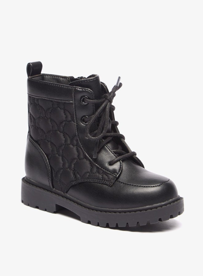 Girls Butterfly Quilted High Cut Boots with Lace-Up Closure