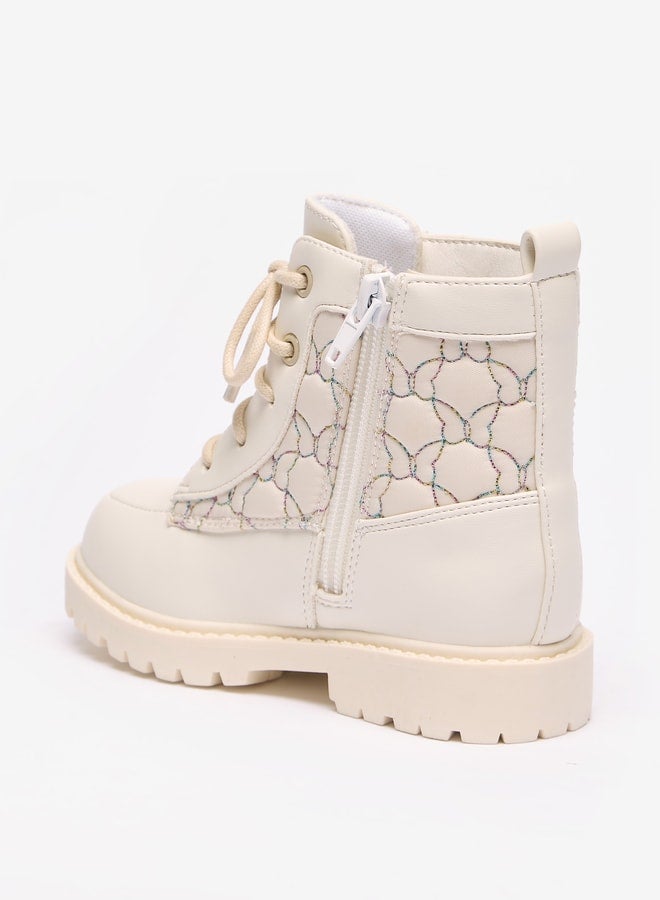 Girls Butterfly Quilted High Cut Boots with Lace-Up Closure