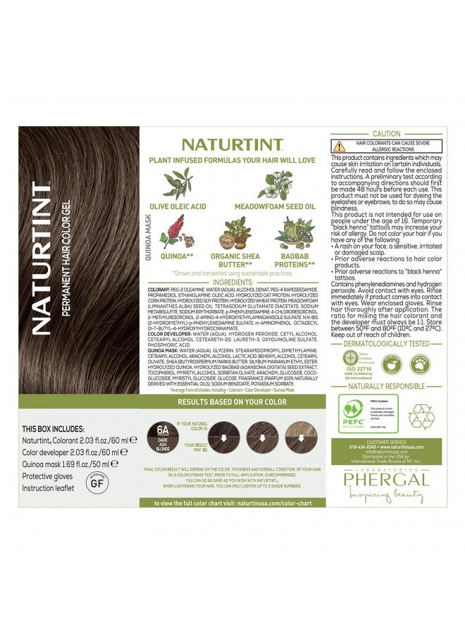 Naturtint Permanent Hair Color 6A Dark Ash Blonde (Pack Of 1), Ammonia Free, Vegan, Cruelty Free, Up To 100% Grey Coverage, Long Lasting Results