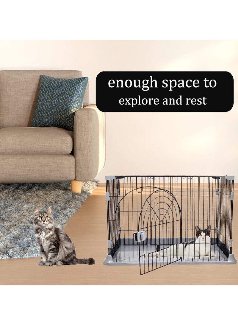 Cat cage with arched door design, Indoor cat cage with Spring door lock, Durable & strong quality cage, Easy to assemble, Suitable for multiple cats, Portable and foldable cage (Black)