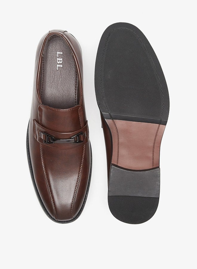 Men's Textured Slip-On Loafers with Metal Accent