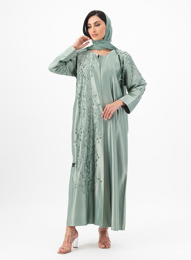 Petals embroidery on front open abaya