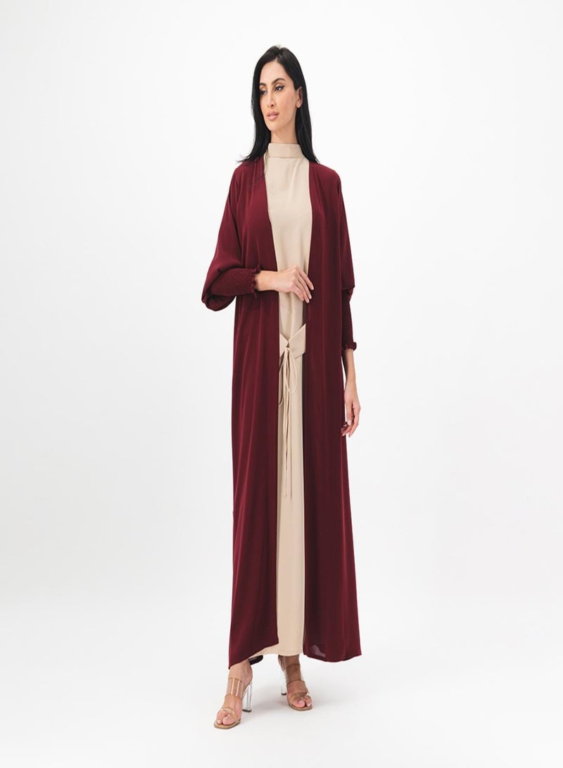 Ruched sleeves abaya with belted inner