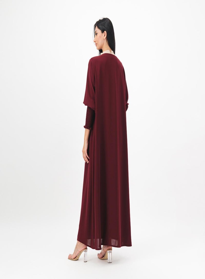 Ruched sleeves abaya with belted inner