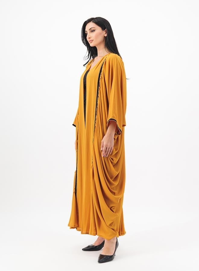 Front open abaya with panels detailing and ruffles