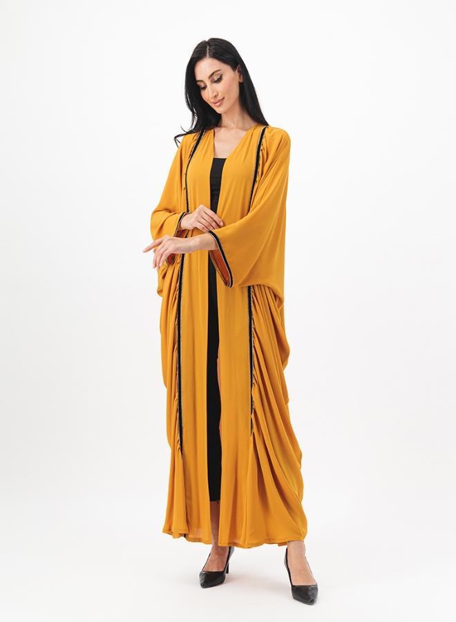 Front open abaya with panels detailing and ruffles