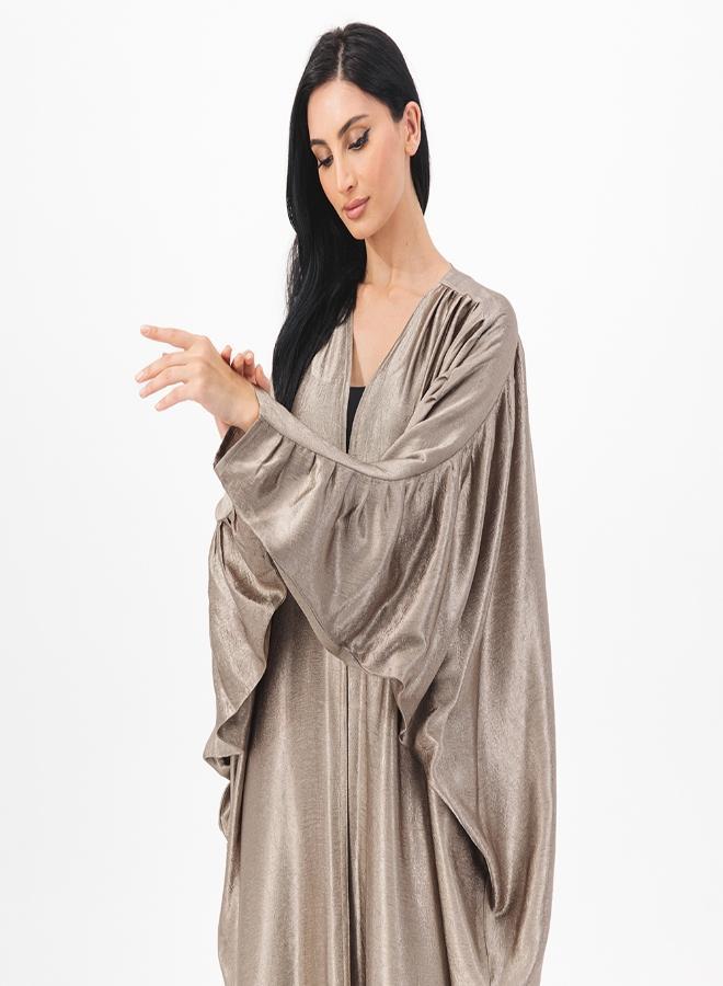 Shoulder pleated front open abaya