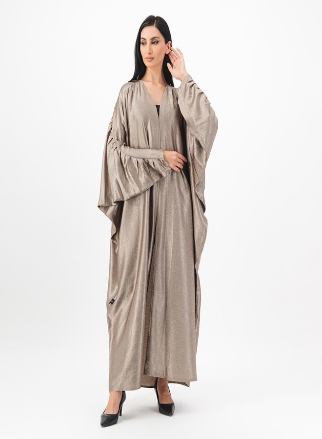 Shoulder pleated front open abaya