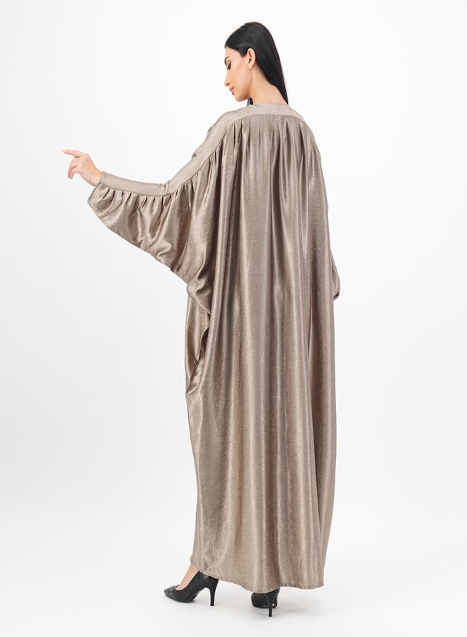 Shoulder pleated front open abaya