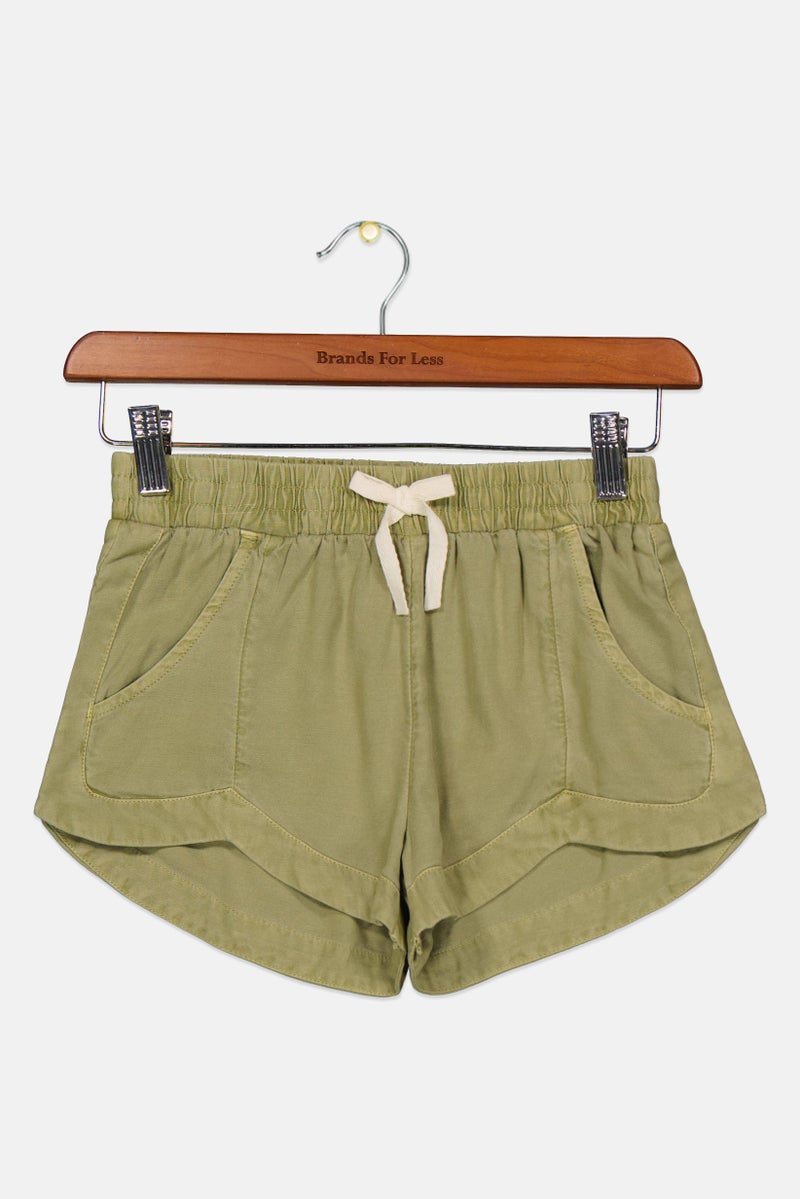 Kids Girl Pull On Side Pockets Shorts, Green