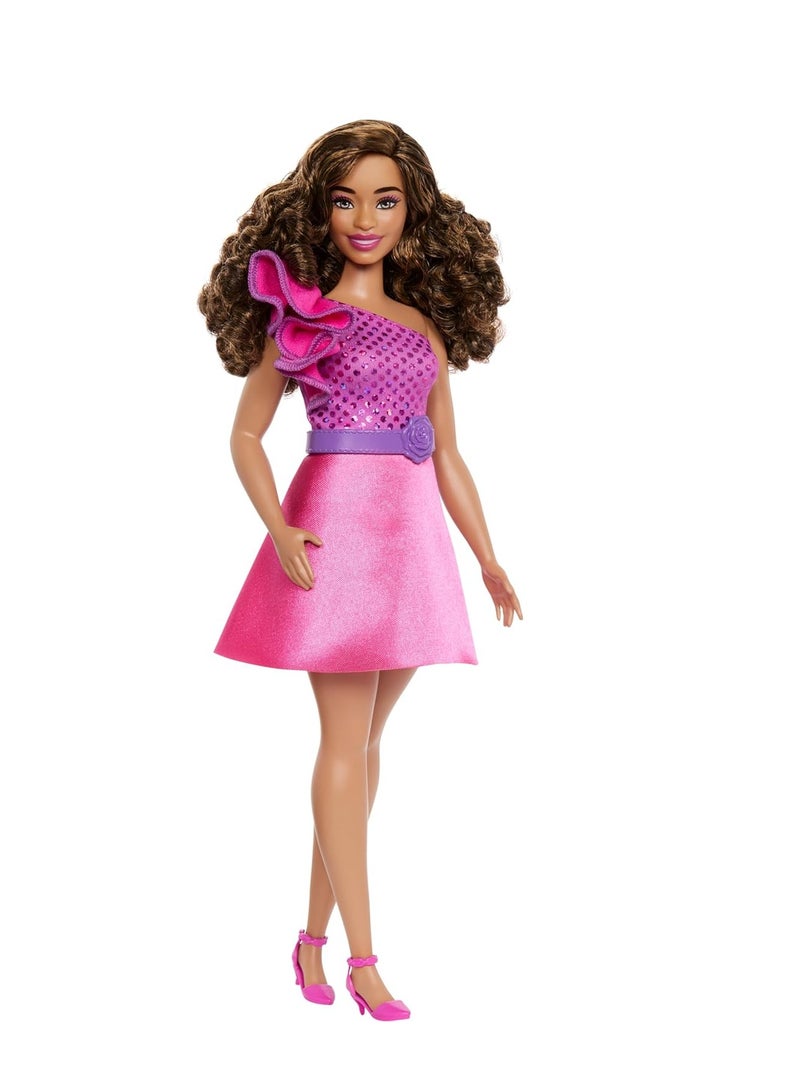 Barbie Fashionistas Doll With Brown Hair And Pink Sparkly Dress