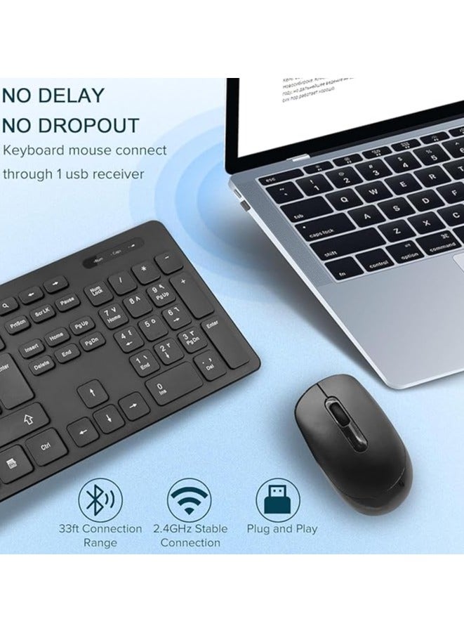 Arabic/English Wireless Keyboard and Mouse Combo, 2.4G USB Quiet Cordless Mouse Keyboard Set Ergonomic Full Size with Long Battery Life, for Computer Laptop PC Windows Mac Chrome OS, Black