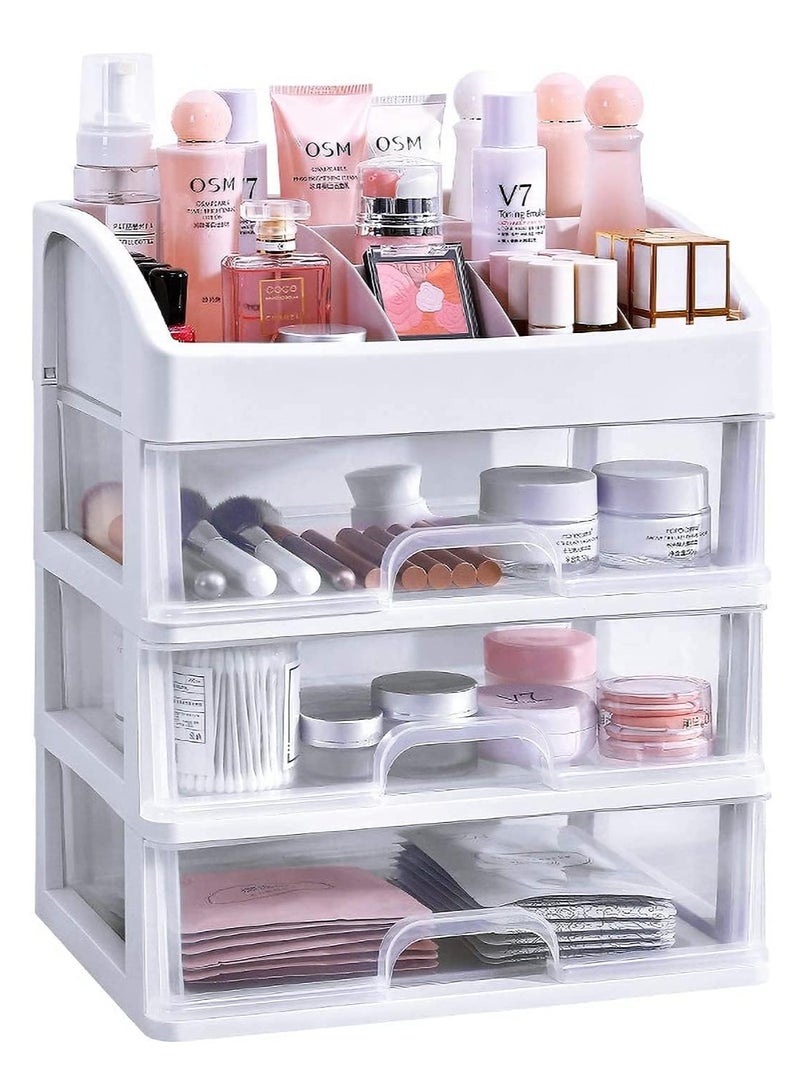Makeup Organizer with 3 Drawers, Bathroom Vanity Countertop Storage for Cosmetics, Brushes, Lotion, Nail Lipstick and Jewelry