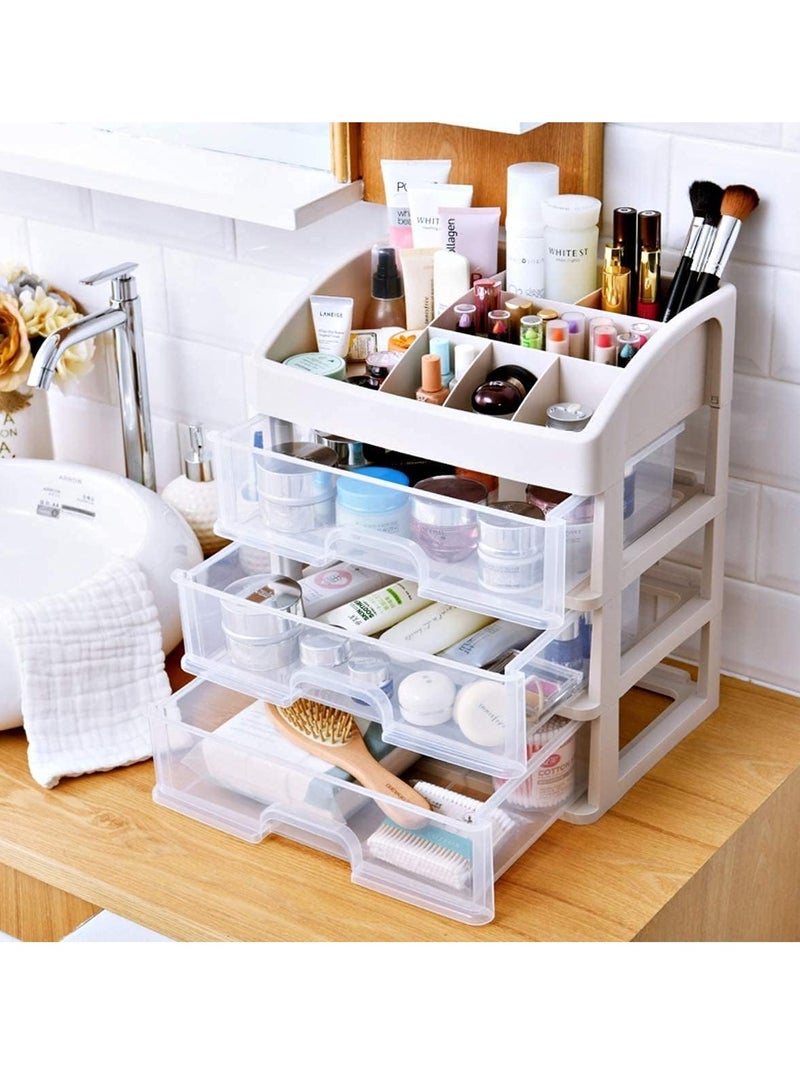 Makeup Organizer with 3 Drawers, Bathroom Vanity Countertop Storage for Cosmetics, Brushes, Lotion, Nail Lipstick and Jewelry