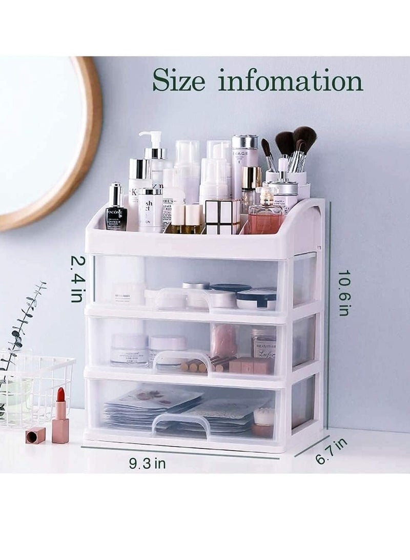 Makeup Organizer with 3 Drawers, Bathroom Vanity Countertop Storage for Cosmetics, Brushes, Lotion, Nail Lipstick and Jewelry