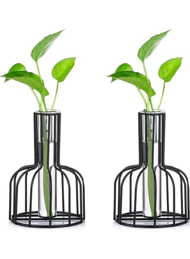 Set Of  2 Metal Flower Test Tube Vase Multicolour one size cm