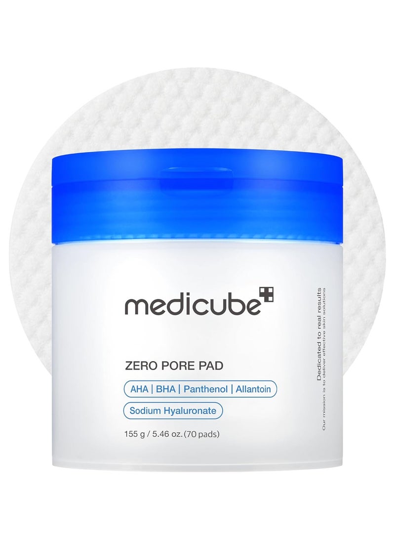 Medicube Zero Pore Pads 2.0, Dual-Textured Facial Toner Pads for Exfoliation and Pore Care with 4.5% AHA Lactic Acid & 0.45% BHA Salicylic Acid, Ideal for All Skin Types, Korean Skin Care (70 Pads)