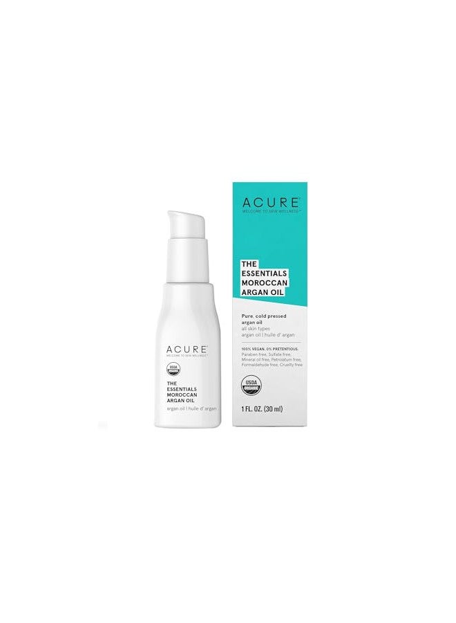Acure The Essentials Moroccan Argan Oil | 100% Vegan | Versatile - For Any Skin & Hair Care Regimen | Pure, Cold Pressed & Rich in Vitamin E - Hydrates & Restores | 1 Fl Oz