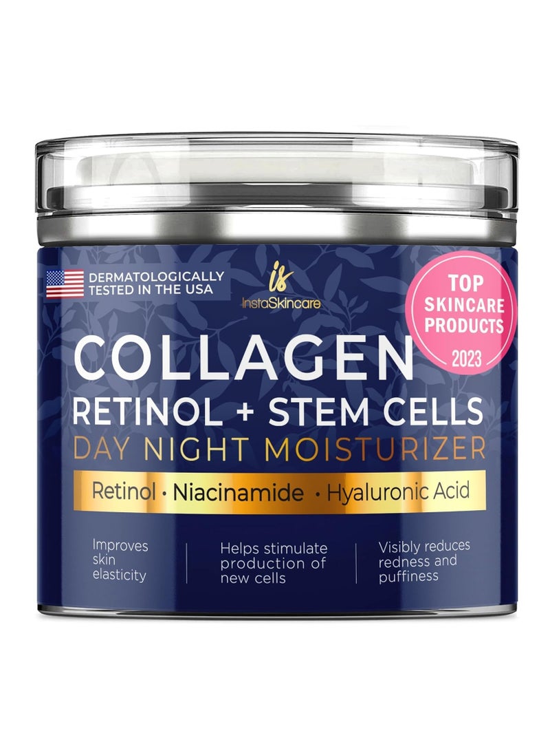 Collagen Face Moisturizer with Airless Pump - Collagen Botanical Stem Cells Cream for Skin with Retinol, Niacinamide, Hyaluronic Acid - Anti-Aging Day & Night Cream - Made in USA (1.7 Oz)