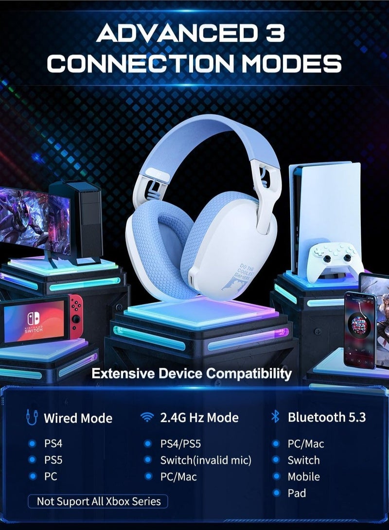 B2 Wireless Gaming Headset with Mic,Over-Ear Gaming Headphone for PS4, PS5, PC, Switch, Mac,2.4GHz Bluetooth 5.3 Gaming Headphones with Noise Cancelling Mic,White