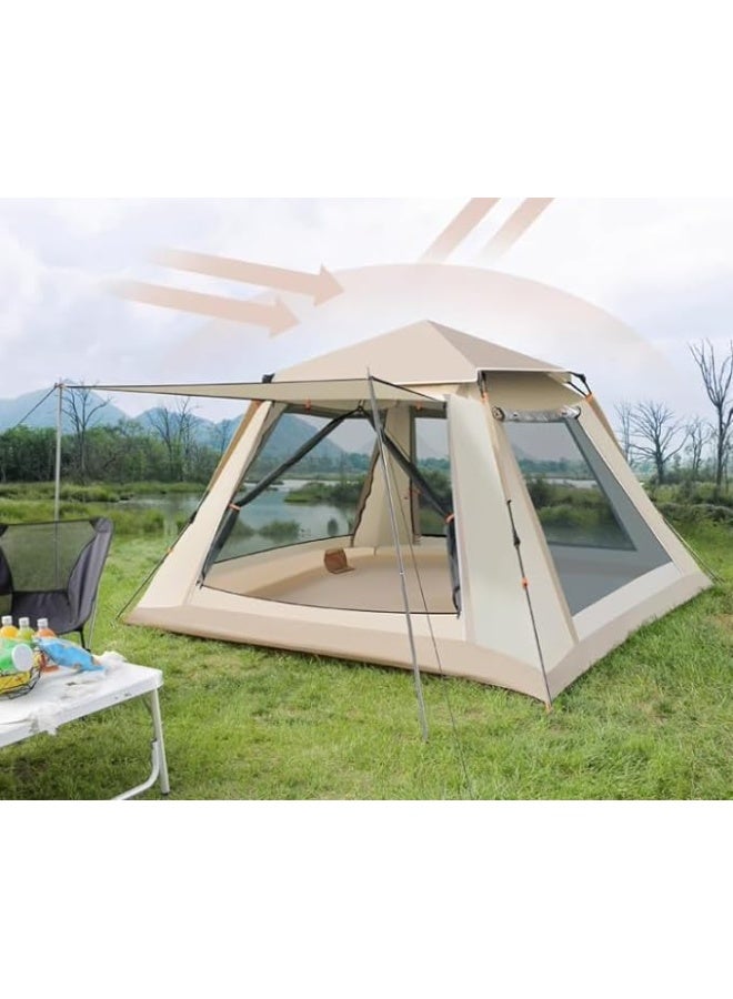 GO2CAMPS Automatic Camping Tent 6 Persons, Instant Automatic Pop Up Dome Tent, Portable Lightweight Camping Tent for Family Backpacking Hunting, Hiking Outdoor Beach Tent and Picnic Tent (Beige)