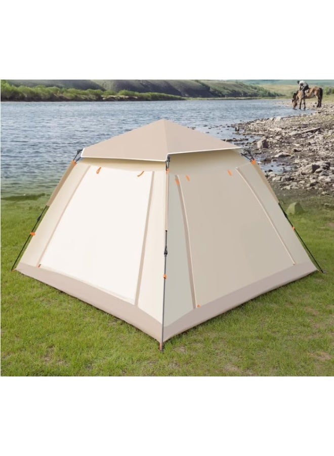 GO2CAMPS Automatic Camping Tent 6 Persons, Instant Automatic Pop Up Dome Tent, Portable Lightweight Camping Tent for Family Backpacking Hunting, Hiking Outdoor Beach Tent and Picnic Tent (Beige)