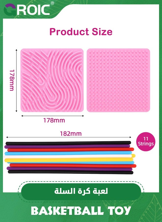 Larger Double-Sided Sensory Activity Board, Silicone Fidget Toy for Stress Relief, ADHD and Autism, Montessori Educational Learning Toys  for Kids & Adults Includes Travel Bag & 12 Strings (Pink)