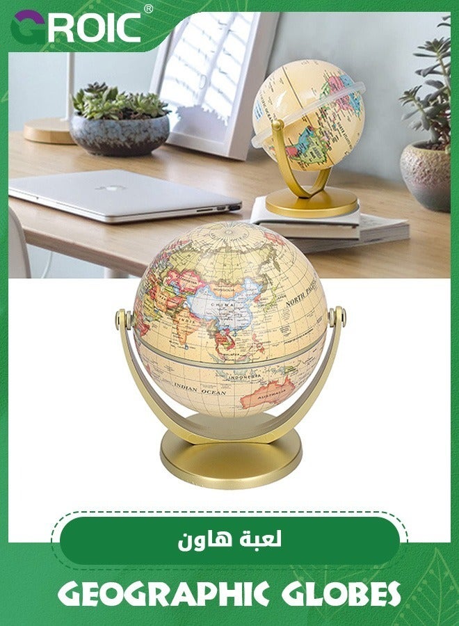 Vintage World Globe, Geographic Globes Antique Globe Mini World Map Globe, Vintage Political World Educational Modern Desktop Decoration for School, Home, Office（Diameter 3.9 inch）