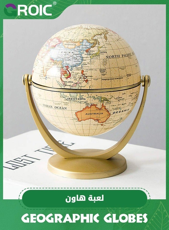 Vintage World Globe, Geographic Globes Antique Globe Mini World Map Globe, Vintage Political World Educational Modern Desktop Decoration for School, Home, Office（Diameter 3.9 inch）