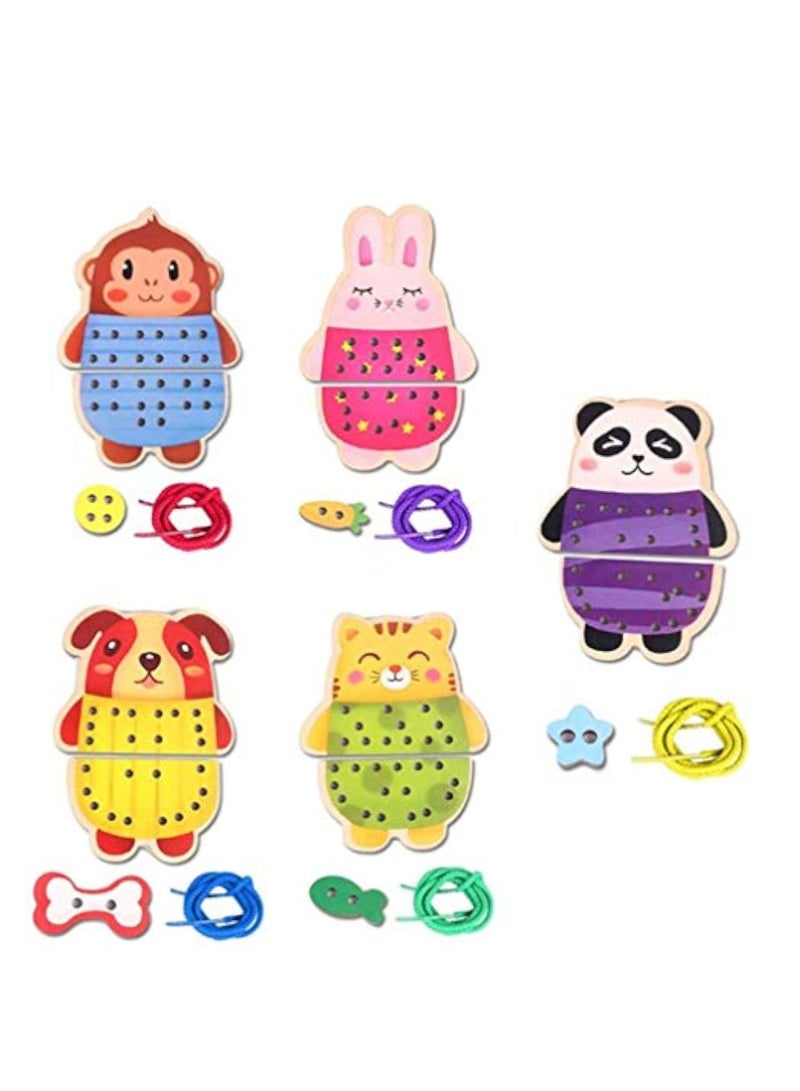 Wooden Lacing Cards Animal Montessori Learning Early Development Baby Toy Wood Block Puzzles Game Educational Toys for Toddlers Kids