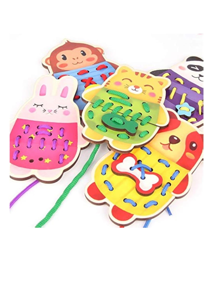 Wooden Lacing Cards Animal Montessori Learning Early Development Baby Toy Wood Block Puzzles Game Educational Toys for Toddlers Kids