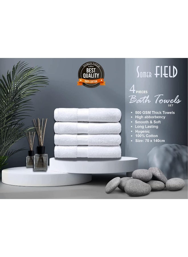 Somer Field Towels - Bath Towels (PACK OF 4 Piece) - Luxurious 500 GSM 100% Ring Spun Cotton - Quick Dry, Highly Absorbent, Soft Feel Towels, Perfect for Daily Use - (white)