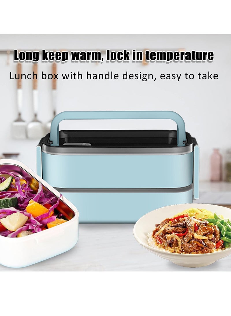 Adando Stainless Steel Lunch Box -1400ml Double Layer Microwave-Safe Bento Containers - 304 Bento box Insulated Leakproof - Insulated Lunch Box Ideal for Adults Office Students School- with Thermal Bag & Cutlery