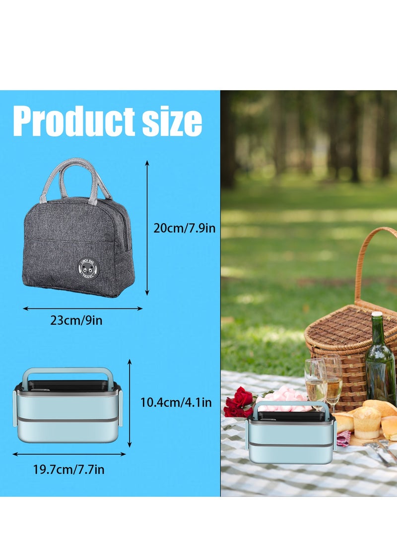 Adando Stainless Steel Lunch Box -1400ml Double Layer Microwave-Safe Bento Containers - 304 Bento box Insulated Leakproof - Insulated Lunch Box Ideal for Adults Office Students School- with Thermal Bag & Cutlery