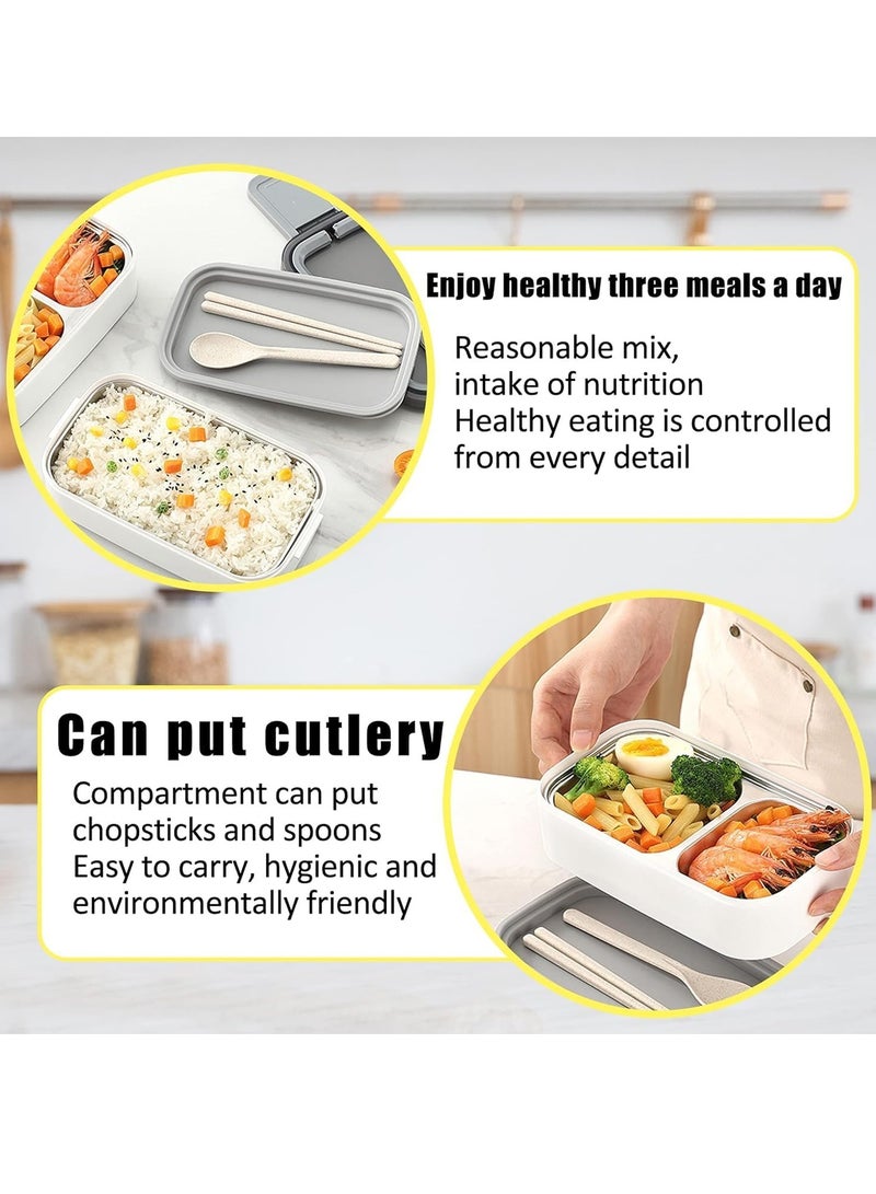Adando Stainless Steel Lunch Box -1400ml Double Layer Microwave-Safe Bento Containers - 304 Bento box Insulated Leakproof - Insulated Lunch Box Ideal for Adults Office Students School- with Thermal Bag & Cutlery