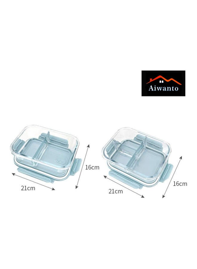 3 Compartment Lunch Box With Lid Glass Blue/Clear 21x16cm