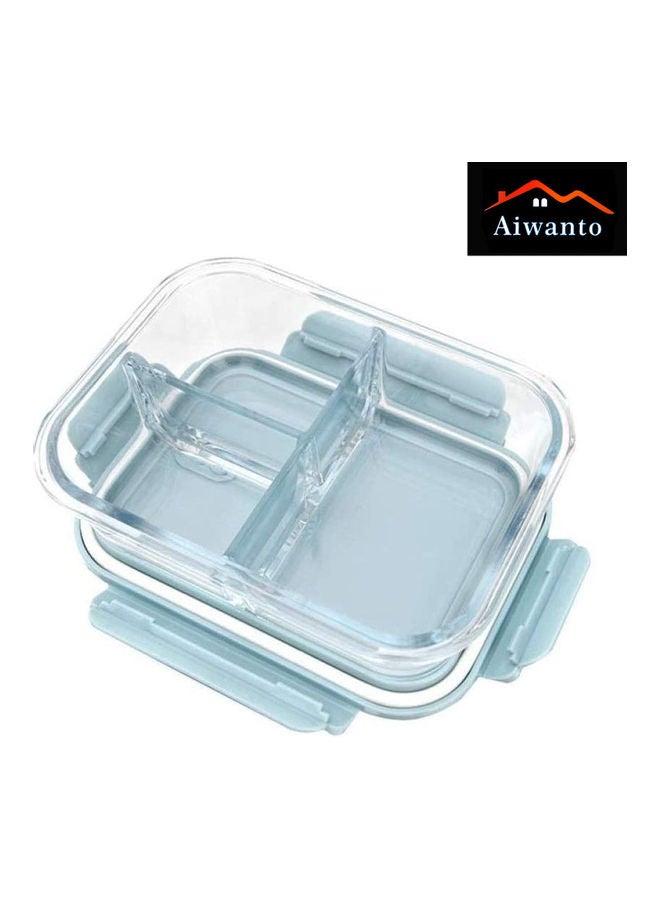 3 Compartment Lunch Box With Lid Glass Blue/Clear 21x16cm