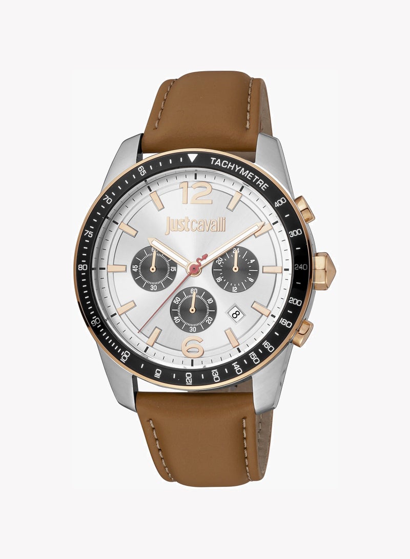 Just Cavalli Stainless Steel Chronograph Men's Watch With Brown Leather Band JC1G204L0035