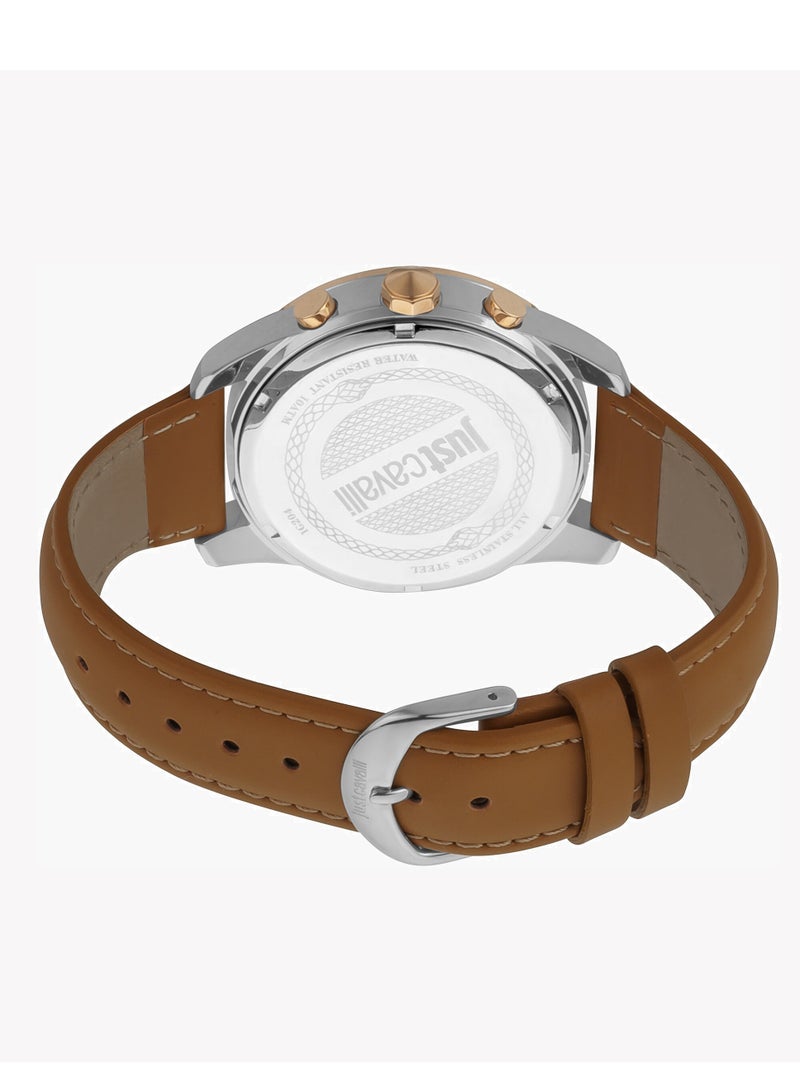 Just Cavalli Stainless Steel Chronograph Men's Watch With Brown Leather Band JC1G204L0035