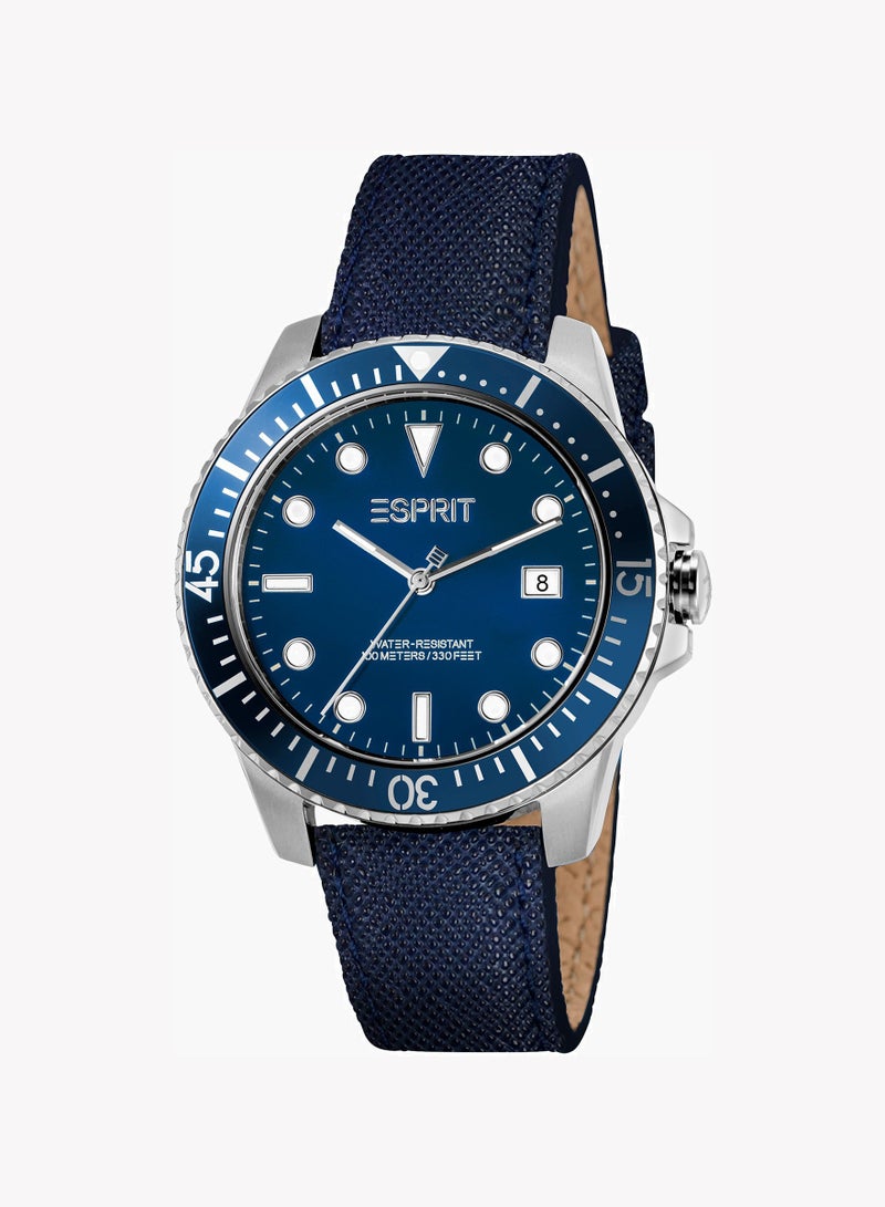 Esprit Stainless Steel Analog Men's Watch With Blue Leather Band ES1G303L0035