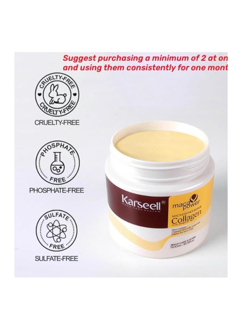 Karseell Collagen Hair Treatment Deep Repair Conditioning Argan Oil Collagen Hair Mask Essence for Dry Damaged Hair All Hair Types 500ml