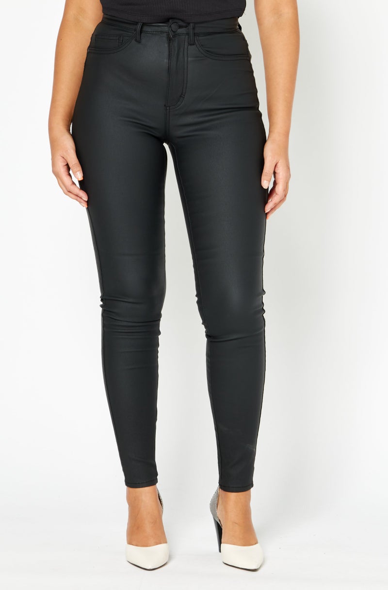 Women Solid High Waist Stretchable Trouser 30 Length, Black