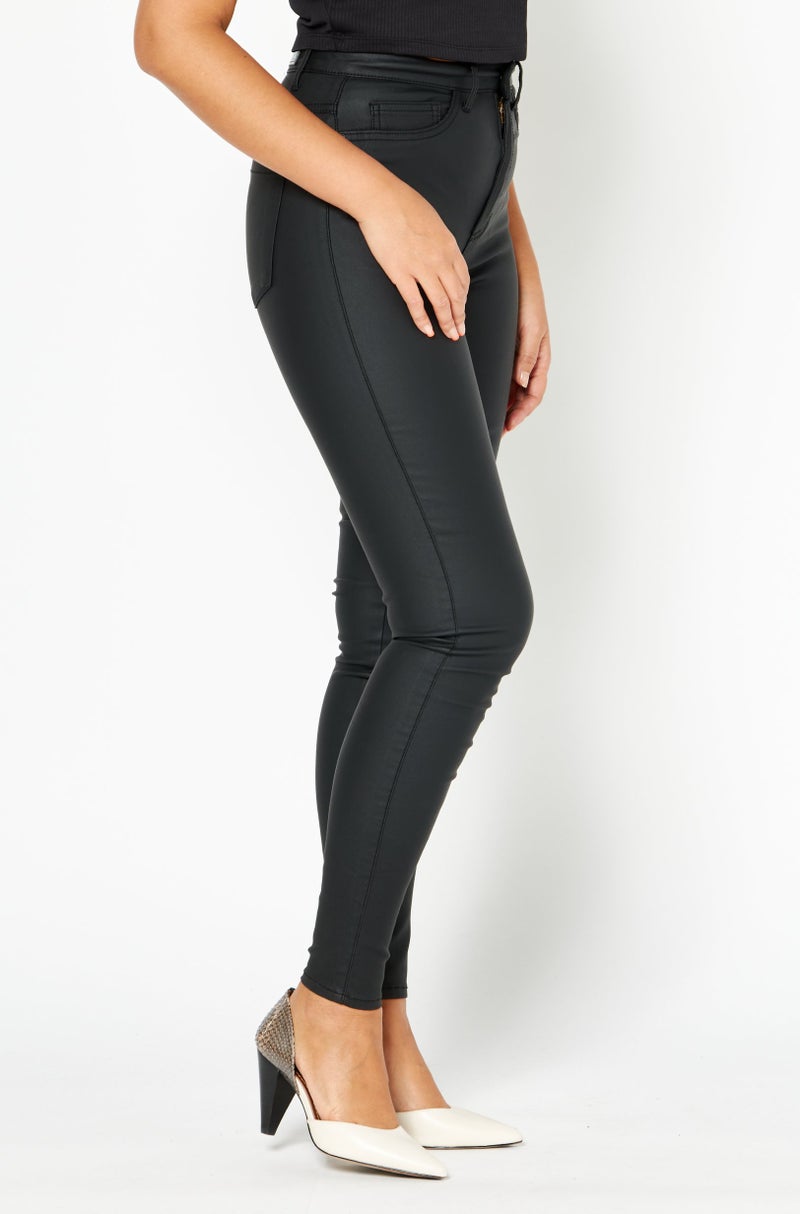 Women Solid High Waist Stretchable Trouser 30 Length, Black