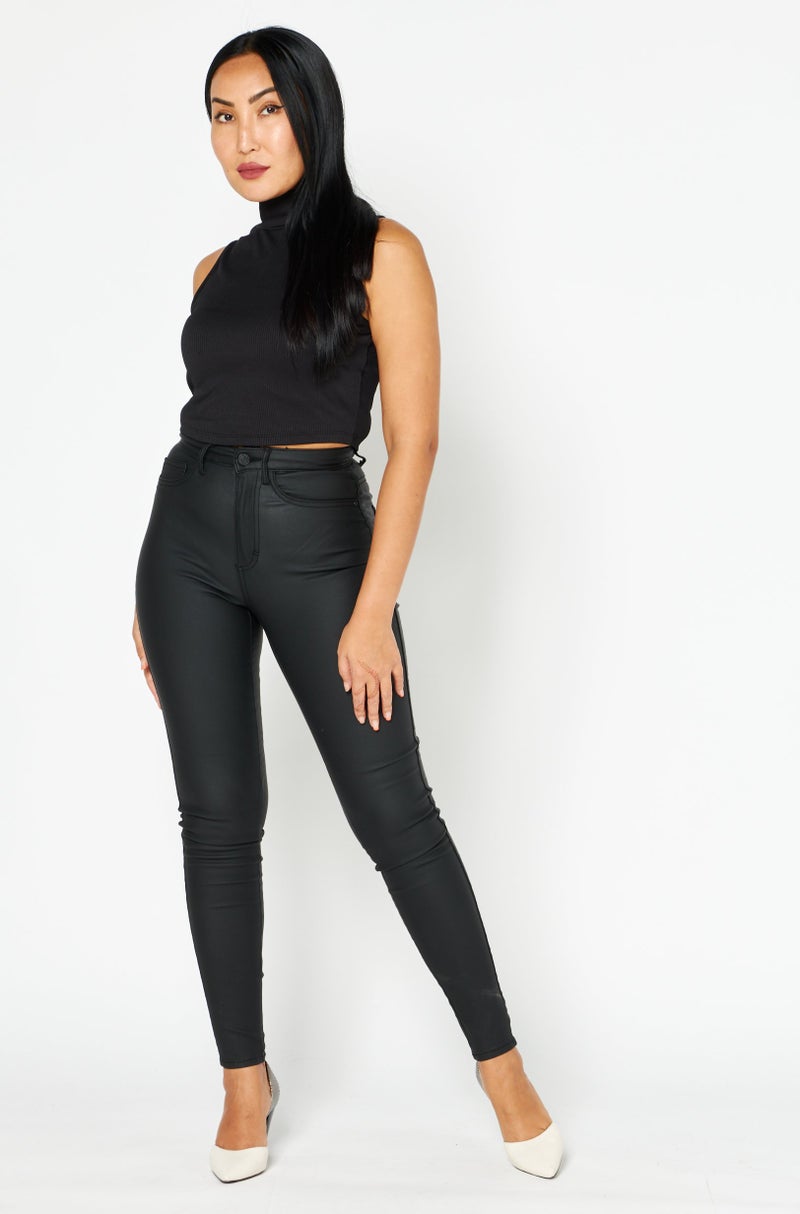 Women Solid High Waist Stretchable Trouser 30 Length, Black
